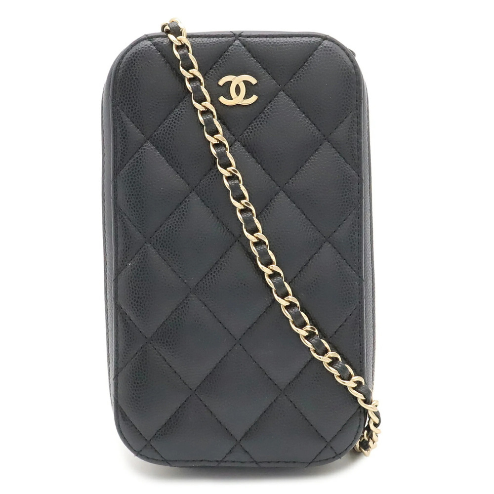 CHANEL Matelassé Coco Mark Phone Holder Chain Shoulder Bag, Caviar Leather, B...